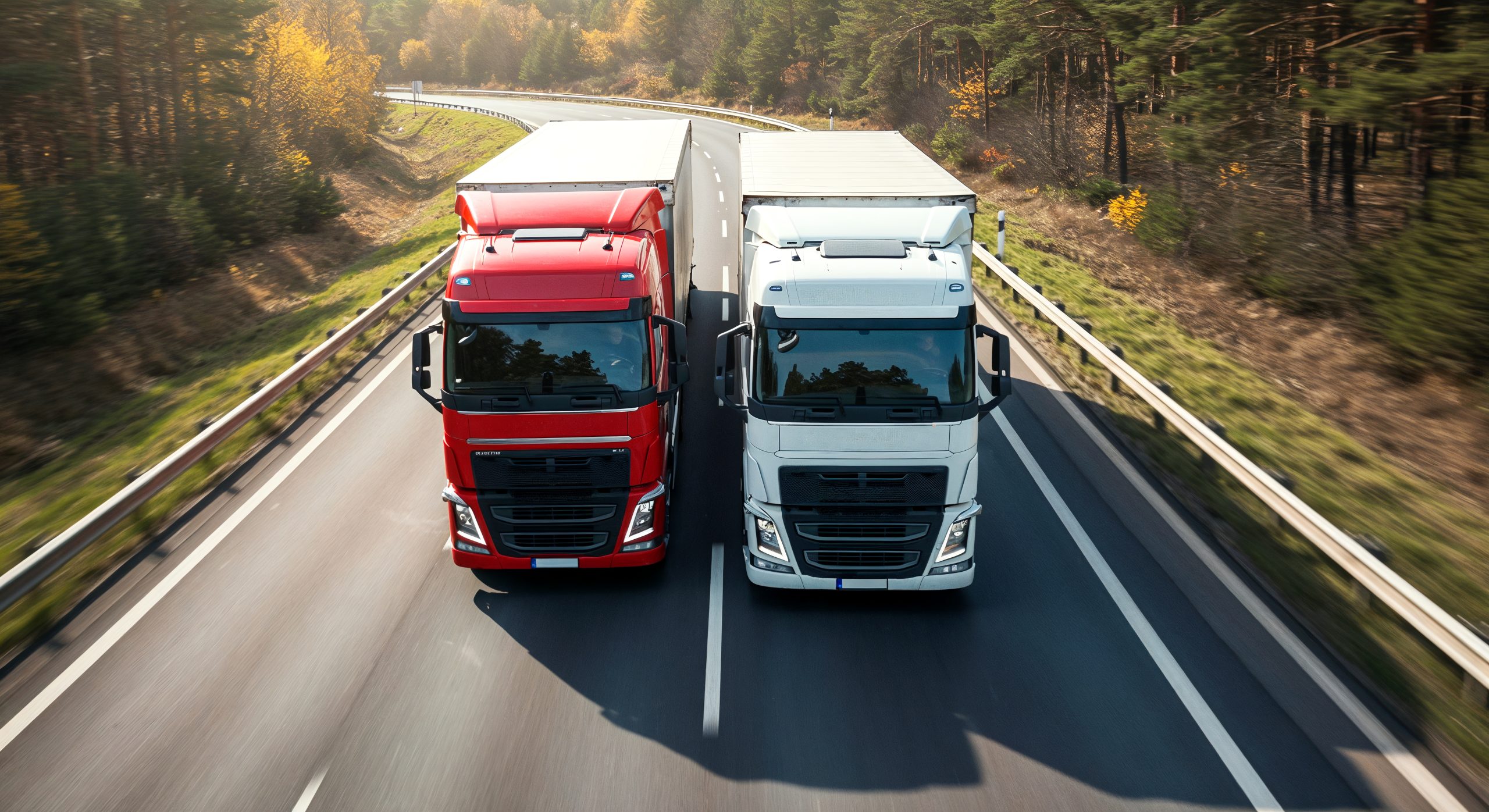 two-semi-trucks-driving-down-highway HGV Training Courses TrainHGV Train Recruitment lorry instructor HGV training Leicester